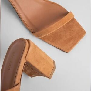 By Far Suede Two-Strap Square Toe Block Heel Sandals Size 38 Made In Italy